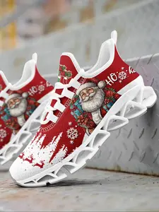 Men's Cartoon Santa Claus Print Low Top Sneakers, Casual Comfortable Breathable Sports Running Shoes, Gym Training Sport Walking Shoes, Sporty Running Shoes