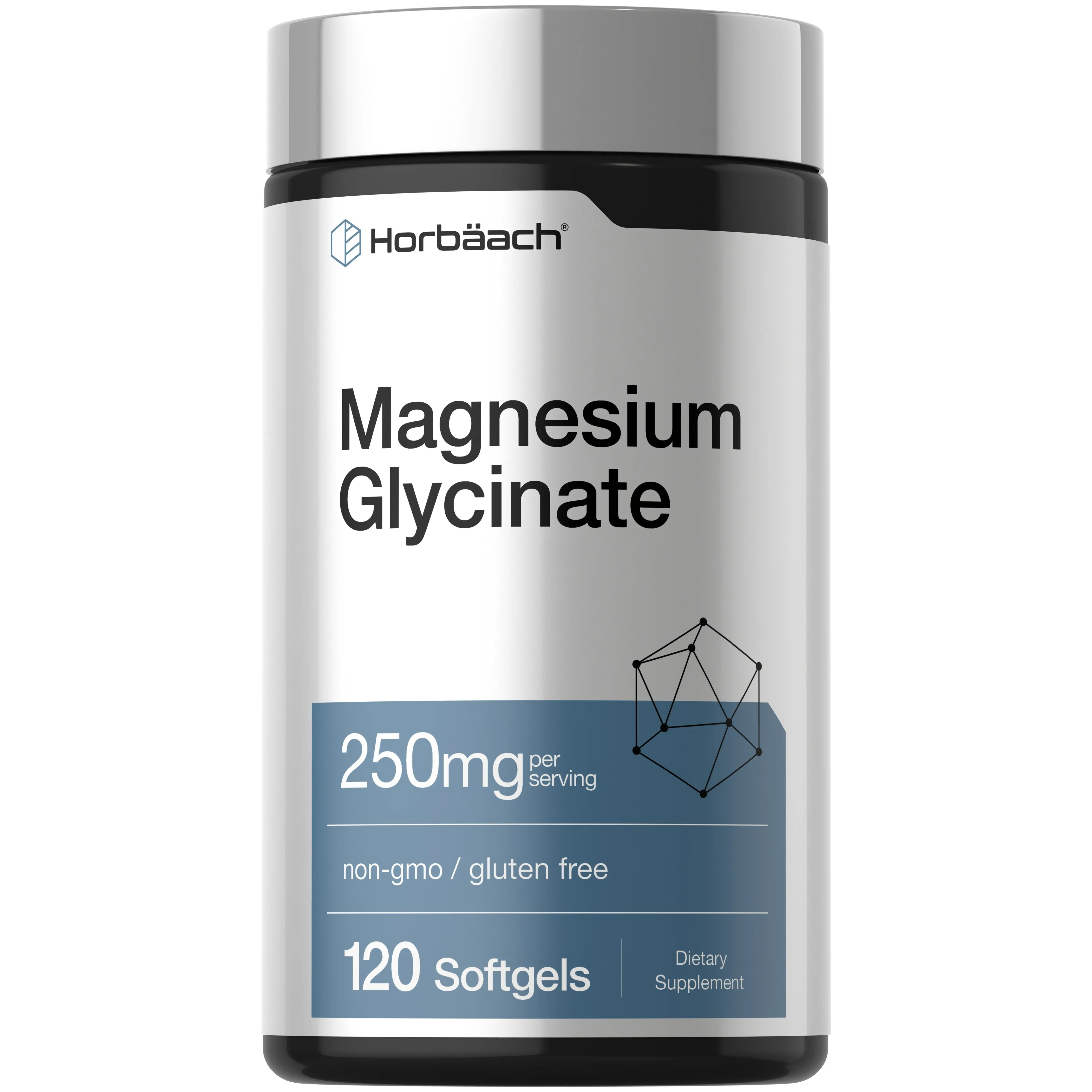 Horbäach Magnesium Glycinate | 250mg | 120 Softgels | Non-GMO and Gluten Free Supplement