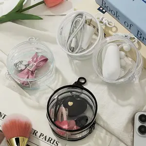New Fashion Round Portable Mini Transparent Zipper Storage Bag, Electronic Organizer, Cable Holder, Jewelry Pouch, Keychain Case