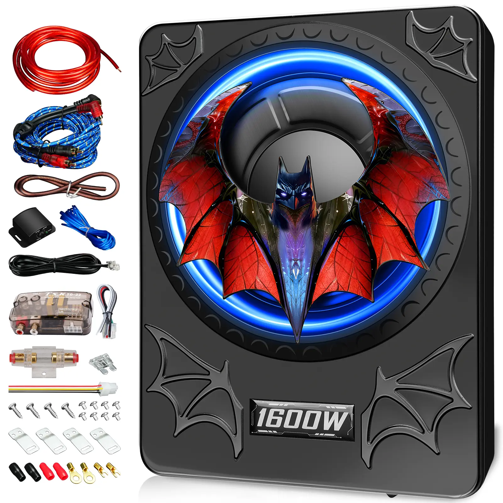 SCBPAUD 10-Inch Underseat Amplified Slim Enclosed Bass Box - 1600W Car Subwoofer with Full Range Speakers, Rear Car Audio Speaker for Truck & SUV, 10Inches