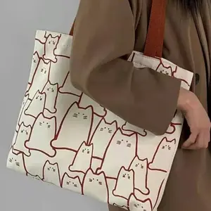 Korean-style niche design cute bunny knitted shoulder tote bag, handbag for students, large-capacity canvas bag for commuting