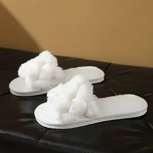 Women's Casual Plush Slippers for Autumn and Winter Open Toe Indoor Floor Slippers Non Slip Comfortable Breathable Suitable for All Seasons