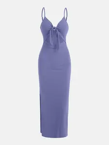 Women's Knitted Sexy Hollow Out Slit Summer Sleeveless Dress, Casual Fashion Long Maxi Dresses for Women, Perfect for Daily Wear