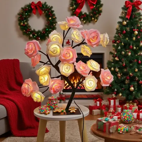 1-Piece USB-Powered LED Artificial Rose Tree Night Light - Warm-Tone, Portable Indoor Desk Decor Light, GF Gift, 7-Day No-Reason Returns & Exchanges, LED Tree Decoration Artificial Flowers, Creates Relaxing Ambiance
