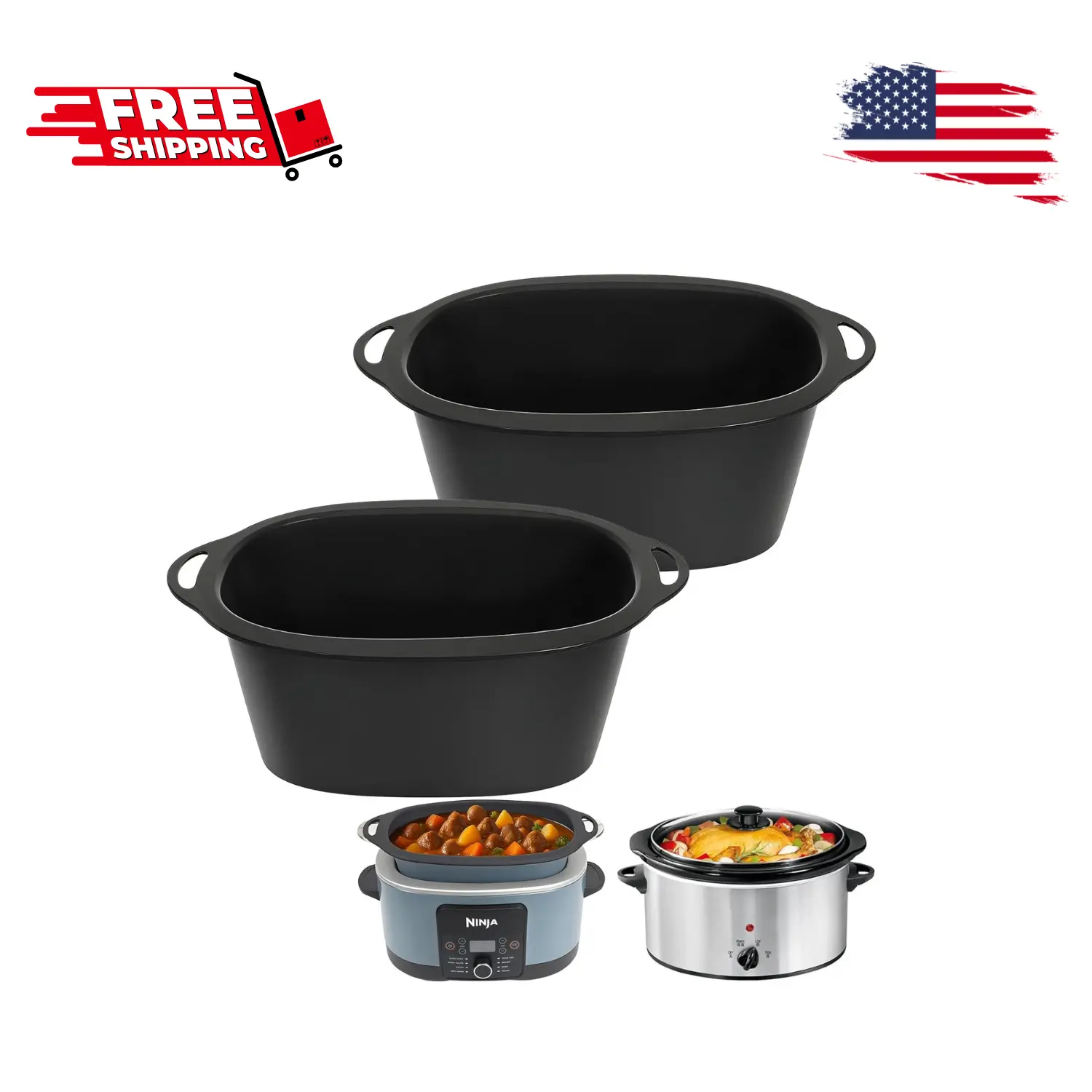 Silicone Slow Cooker Liners Compatible with Ninja Foodi Possible Cooker Pro 8.5 Quart MC1000, MC1001, MC1010 Series, 2Pcs Reusable
