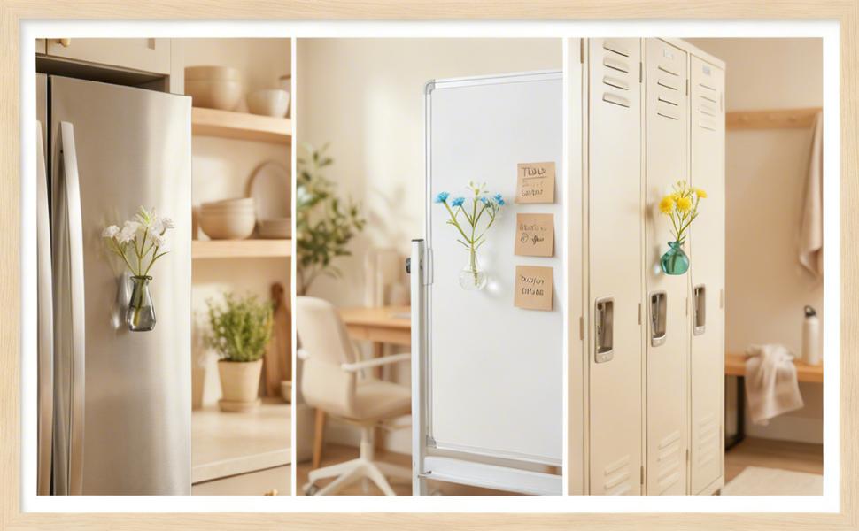 8Pcs Magnetic Mini Vases for Fridge - Cute Small Glass Bottles for Decor - Strong Magnet Planter for Real or Faux Greenery - Aesthetic Kitchen Accessories Flower