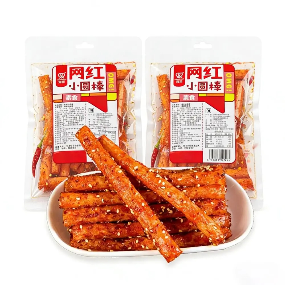 Fraunitsh Spicy Latiao Strips 2 Pack, Chinese Style Chewy Wheat Snack Sticks, Savory Chili Snack, 62g / 2.18oz Each Pack