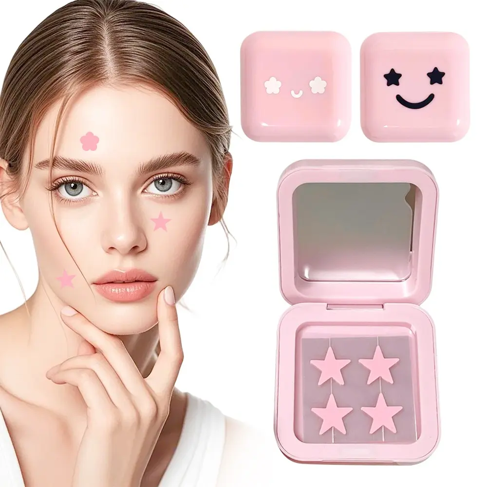 32 Patches Per Box Facial Concealer Stickers with Mirror, Fun Star and Flower Design, Basic Beauty, Invisible Cover, Portable Compact Party Makeup Decorations, Concealer Pack