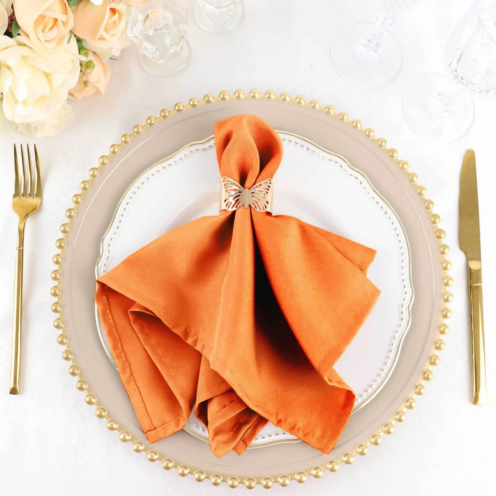 Orange Polyester Table Napkins (5-Pack, 17in x 17in) - Wrinkle Resistant, Easy Care for Birthday, Restaurant, Wedding Use, 17"X17"
