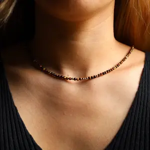 Tiger Eye Dainty Gemstone Necklace Beaded Choker Necklace Crystal Stone Choker Gemstone Jewelry Valentines Day Gift Summer BeCh Choker Necklace Tiger Eye Gemstone Tiger Eye Crystal Jewelry