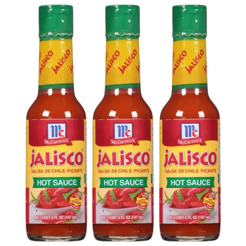 McCormick PACK OF 3, Jalisco Hot Sauce 5 FL OZ 147mL Chile Picante Salsa de Chile Picante Agitar Antes de usar