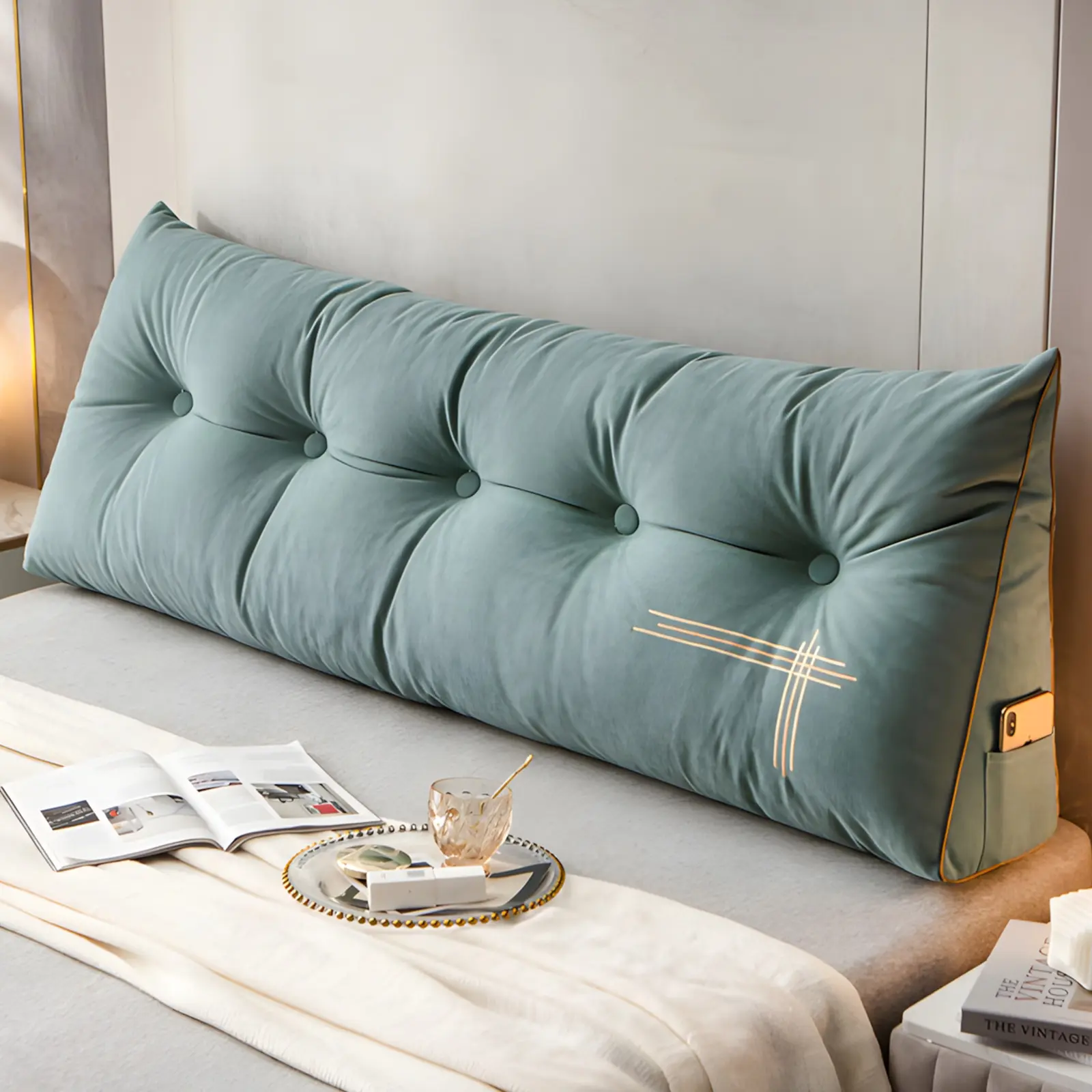 Large Headboard Pillow Triangular Wedge Pillow Cushion Position Support for Bed Sofa