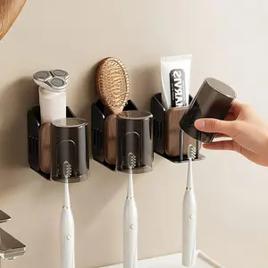 Walnut Wood High-End Electric Toothbrush Holder, Bathroom Toothpaste Mouthwash Cup Storage Rack, Wall-Mounted Organizer with Cup