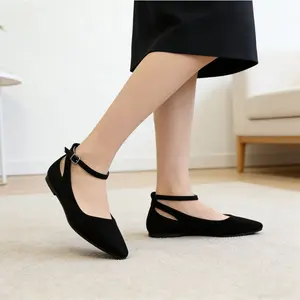 Women's Comfortable Ballet Flats Elegant Low Wedge Pointed Toe Ankle Strap Girl Lightweight Breathable Casual Dress Flat Shoes Footwear for Work Office Party Daily Wear