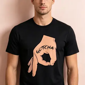"Gotcha Made You Look Funny Finger Circle Hand Game" Graphic T-Shirt - Gag Humor Statement Top - Playful Nostalgic Aesthetic Apparel - Comfortable Short Sleeve Graphic Shirt - Unique Professional Detail Crew Neck Tee