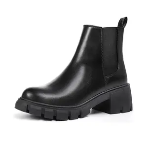 IDIFU Women's Elastic Ankle Chelsea Boots, All Weather Boots, Comfortable Insole Shoes, Women's Chunky Platform Chelsea Boots