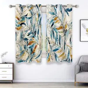 2pcs Leaf Pattern Printed Curtains, HD Digital Print, Rod Pocket Installation, 100% Polyester, All-Season Light Filtering Privacy UV Protection Decorative Curtains