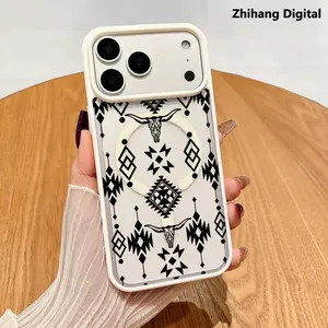 Retro Western Cowboy Black bull skull Magnetic Phone Case Supports Wireless Charging for iPhone 17 Pro Max 17Air 16 Plus 15Pro 14 13 12 11 Advanced fashion gift  Shockproof Durable and drop-resistant Soft Silicone Transparent Acrylic Cover Suitable