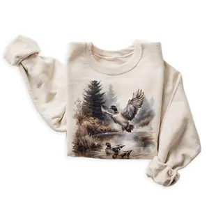 Retro Mallard Ducks Fall Pond Scene Sweatshirt - 90s Waterfowl Duck Forest Nature Outfit - Boho Unisex Crewneck Sweatshirt