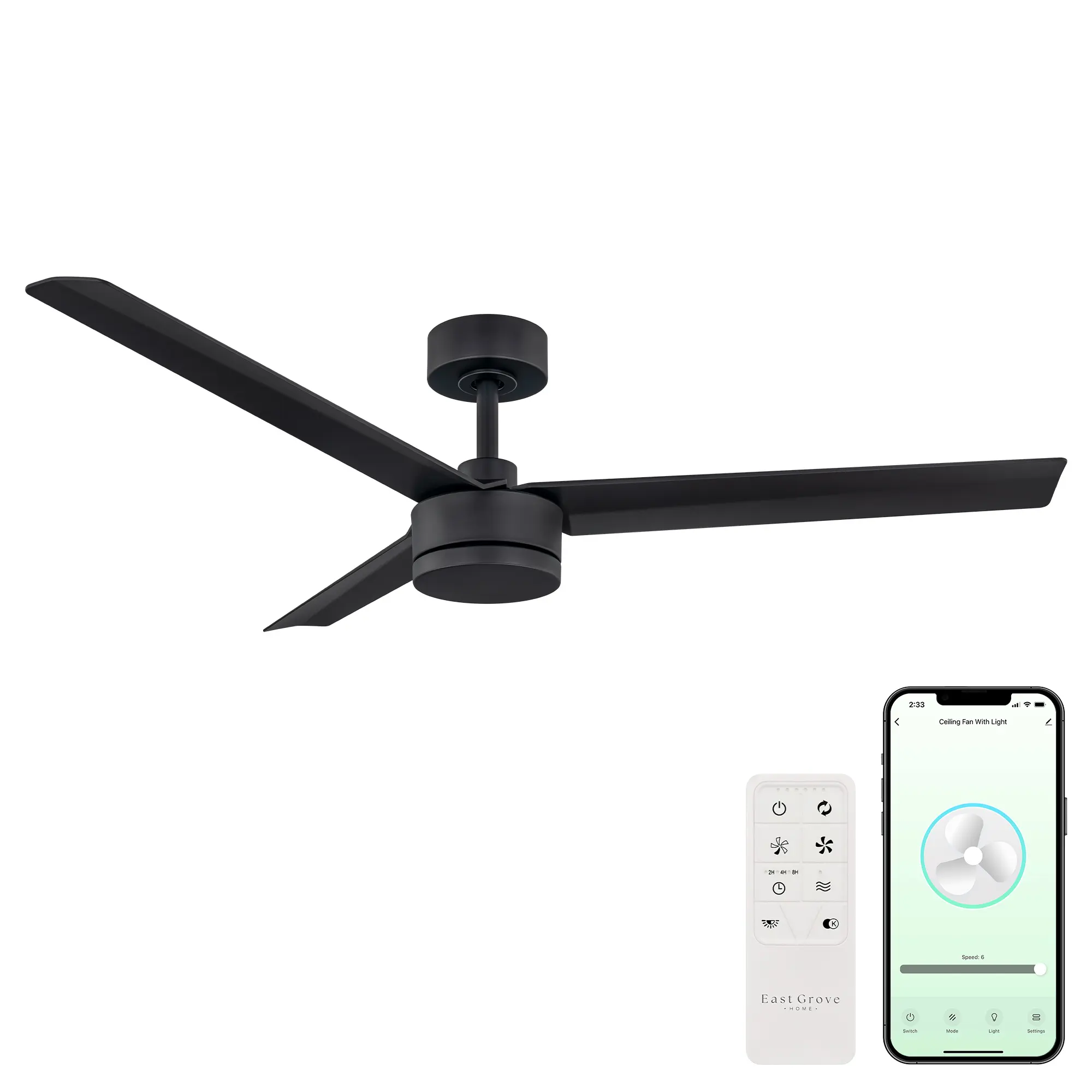 Breeze 52in 3-Blade Indoor or Outdoor Smart Ceiling Fan with Remote Control & App Control