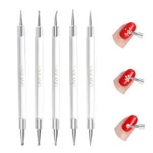 SAVILAND Quick-Paint Dotting Tools: 5-Piece Multi-Size Nail Art Pen Set Double-Ended for Dot Drawing & Pattern Tracing Perfect for Home Salon Nail Art