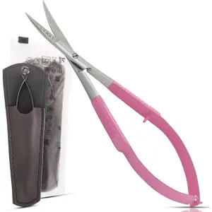 Spring Action Curved  4.5 Inch EZ Snip Squeeze  with Pouch Sleeve for Applique, Embroidery, Fabric, Thread, Knitting, Sewing, Arts & Craft (Curved )