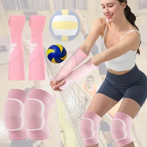 Volleyball Passing Sleeves & Padded Knee Pads Set - Professional Adult Training Gear with Thumb Hole Support, Aesthetic Rose Pink Volleyball Protection Sleeves for Practice & Matches
