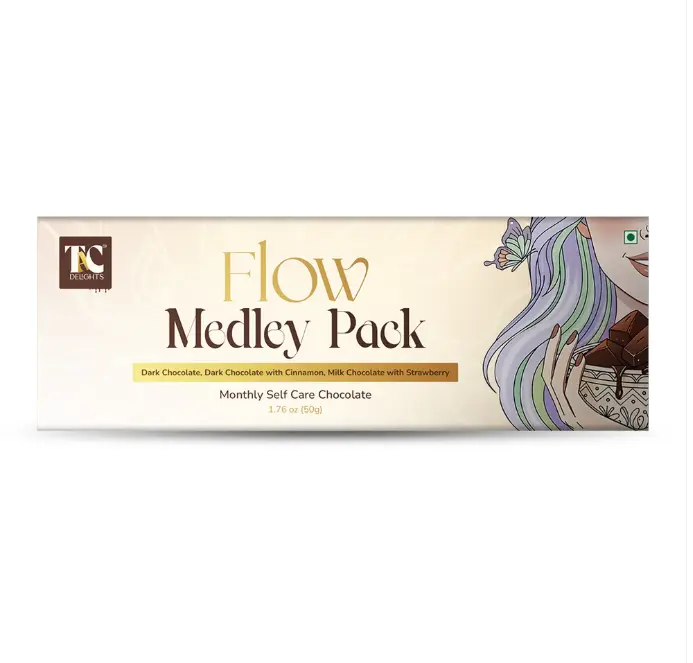 TAC Delights FLOW Chocolate for Women – Premium Chocolate Assortment -Dark Chocolate, Cinnamon Dark Chocolate & Strawberry Milk Chocolate- (1 box of 5 serving bars ) -1.76 oz- For Monthly Wellness & Emotional Balance
