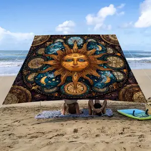 1Pcs sunshade camping tent, with sun, moon, and star patterns, suitable for outdoor sun protection, cloth cover, or hammock. This thickened cover is very suitable for gardens, yards, and beaches, and comes with fixing ropes (support poles not included)