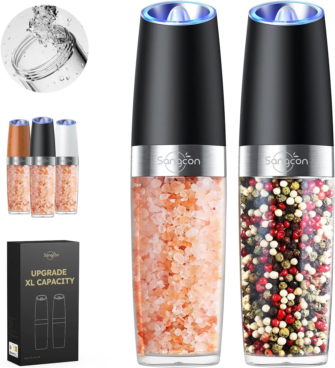 Sangcon Gravity Electric Salt and Pepper Grinder Set Shakers UPGRADED ...