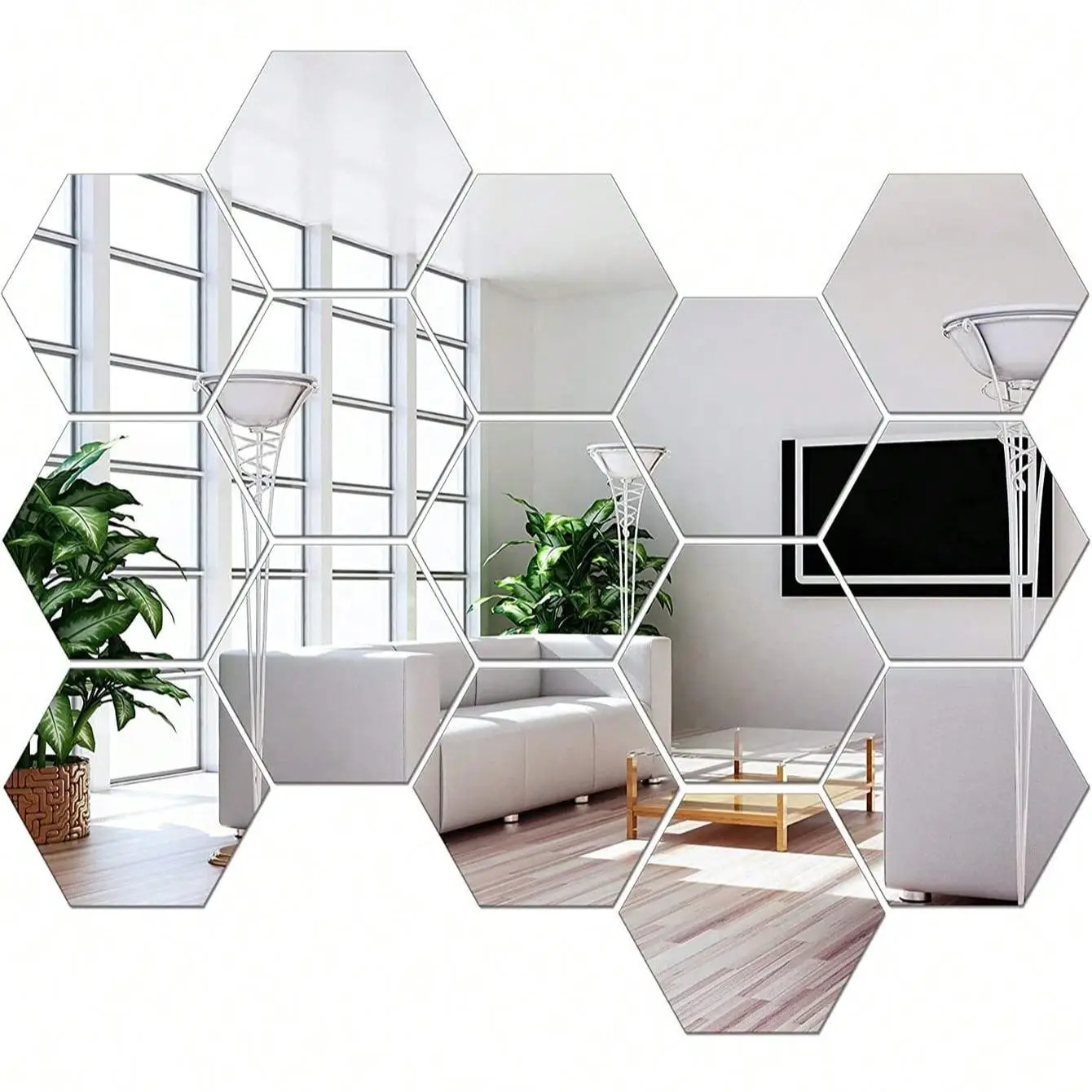 Hexagon Shaped Self Adhesive Mirror Wall Sticker, 12pcs/set Acrylic Mirror Wall Decal, Wall Art Decor for Home Living Room Bedroom Bathroom