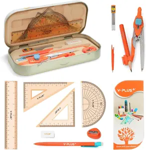 YPLUS Geometry Set for Students, Compass Drawing Tool with Metal Case, Math Protractor with Protractor, Rulers, Metal Compass, Mechanical Pencil - 12 Pcs, Back to School Supplies for Students