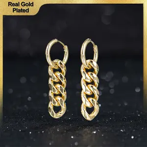 Holylegend 14K Real Gold-Cuban Link Hoop Drop Earrings, Affordable Trendy Gold Plated Earring Multi-Angle Reflective Shine, Gift for FashionLovers，Everyday Wear