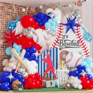 134PCS Baseball Balloon Arch Kit with Navy Blue, Red & White Balloons, Baseball & Bat Foil Balloons for 1st Birthday & Baby Showers