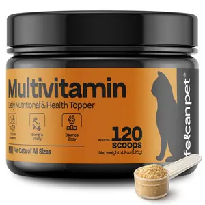 Cat Multivitamin Powder – Daily Nutritional Topper with 17 Active Nutrients, Taurine, Omega 3 & Glucosamine – Supports Energy and Overall Vitality – Cat Supplements – 120 Scoops