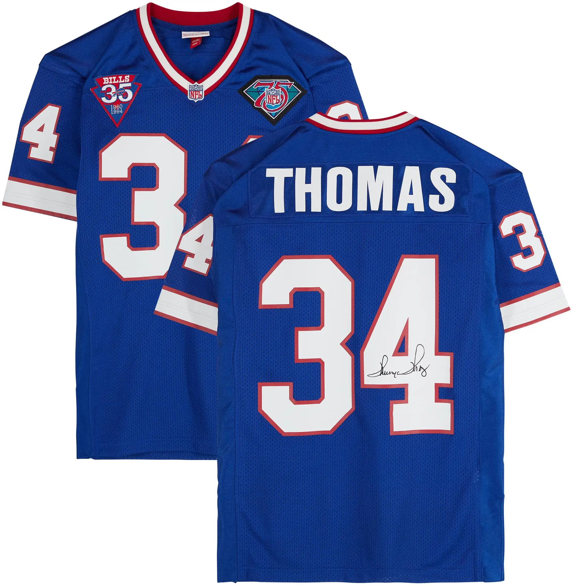 Thurman Thomas Buffalo Bills Autographed Blue Mitchell & Ness Authentic Jersey - Signature on Number - Fanatics Authentic Certified