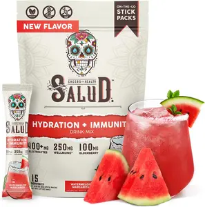 Salud 2-in-1 Hydration and Immunity Electrolytes Powder Watermelon Margarita 15 Servings Agua Fresca Drink Mix Elderberry Dairy Soy Free Non-GMO Gluten Free Vegan Low Calorie 1G Sugar