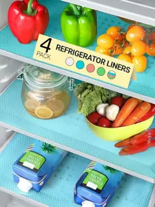 LMMAKE 4Pcs Fridge & Drawer Storage Mats Blue EVA Plastic Heat Resistant Washable Multi Purpose for Cabinets Fridge Kitchen Durable Mats Easy Clean Protect Surfaces from Spills Stains Scratches Coasters Tableware Reusable Water Proof