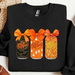 Dr Pepper Halloween Sweatshirt Spooky Soda Graphic Crewneck Women's Unisex Soft 100% Cotton Cozy Pullover for All Seasons