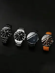 4-piece men's fashion watch set, quartz sport, round zinc alloy case, imitation belt and alloy belt, battery powered, suitable for Valentine's Day, Easter, Ramadan, birthdays, Christmas, Eid al Fitr, Quartz Analog Watch, Fashionable Wristwatch