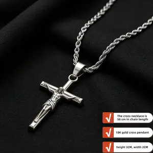 18K Cross Necklace with 56cm Twist Chain, 3cm × 2cm Jesus Crucifix Pendant. Unisex, hypoallergenic and skin-friendly, nickel-free and lead-free, the delicate Jesus cross pendant features a versatile style . A perfect gift for your loved one.