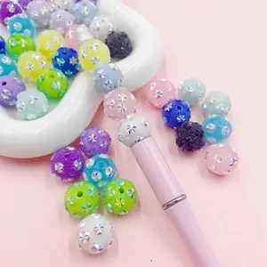 20pcs 16mm, sugar snowflakes, brightly colored glitter balls with drilled holes, DIY holiday handicraft items suitable for bracelets, keychains, Christmas gift accessories creative handicraft