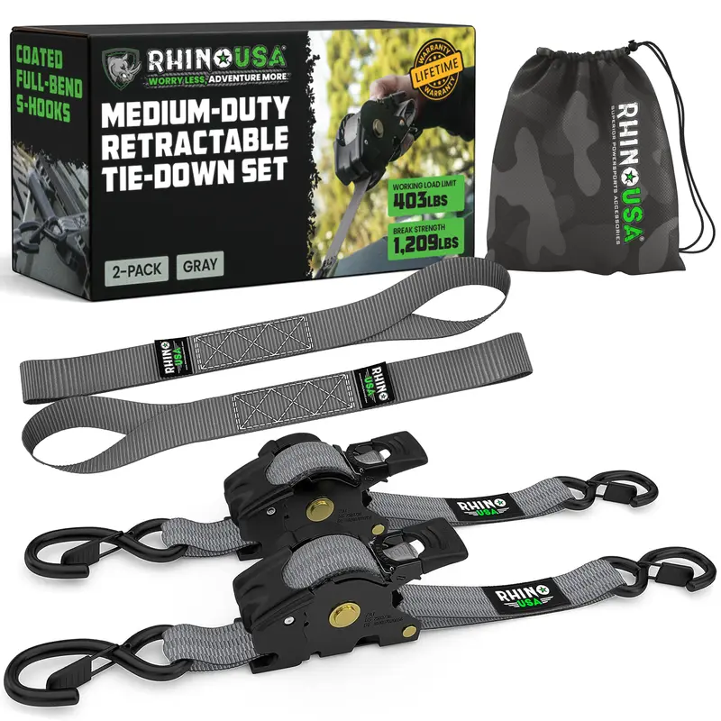 Rhino USA 1" x 10' Retractable Ratchet Straps (select 2 pack or 4 pack) - Medium Duty Self Retracting Tie Down Straps for Truck, Cargo Trailer 5