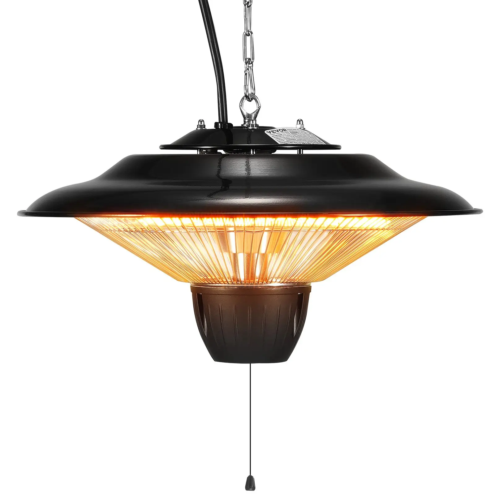 VEVOR Hanging Patio Heater, 1500W Outdoor/Indoor Electric Space Infrared Heater, IP34 Protection Ceiling Heater with 23.6 inch Pull Cord 20 inch Adjustable Chain, for Porch, Patio, Dining Room, Studio