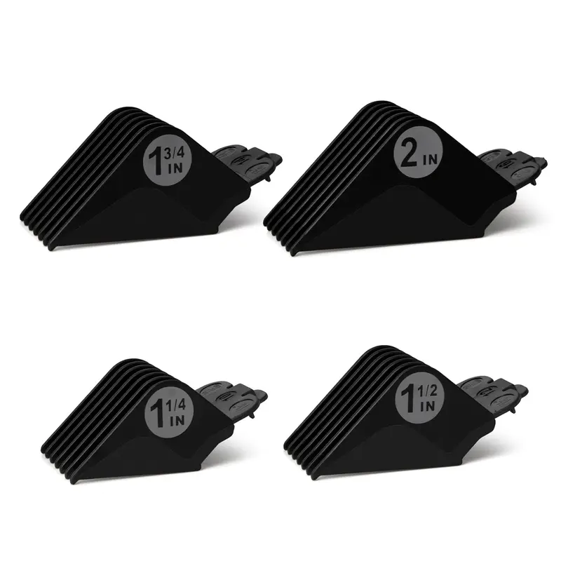 4Pcs Extra-Long Premium ABS Clipper Guards for Wahl Clippers - #10(1.25in),#12(1.5in),#14(1.75in),#16(2in) Replacement Attachments for Adults, Black Large Barber Cutting Guides