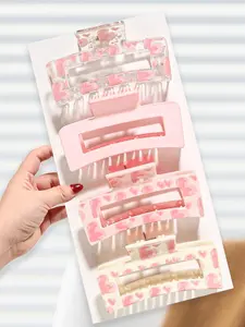 Large Sweet & Chic Pink Rectangular Hair Claw Clip, Strong Grip, Minimalist Daily Women's Hair Accessory, Suitable For Thick/Thin Hair, Elegant & Cute Casual Street Style, Suitable For Spring, Summer, Autumn, Winter, Flat Claw Clips
