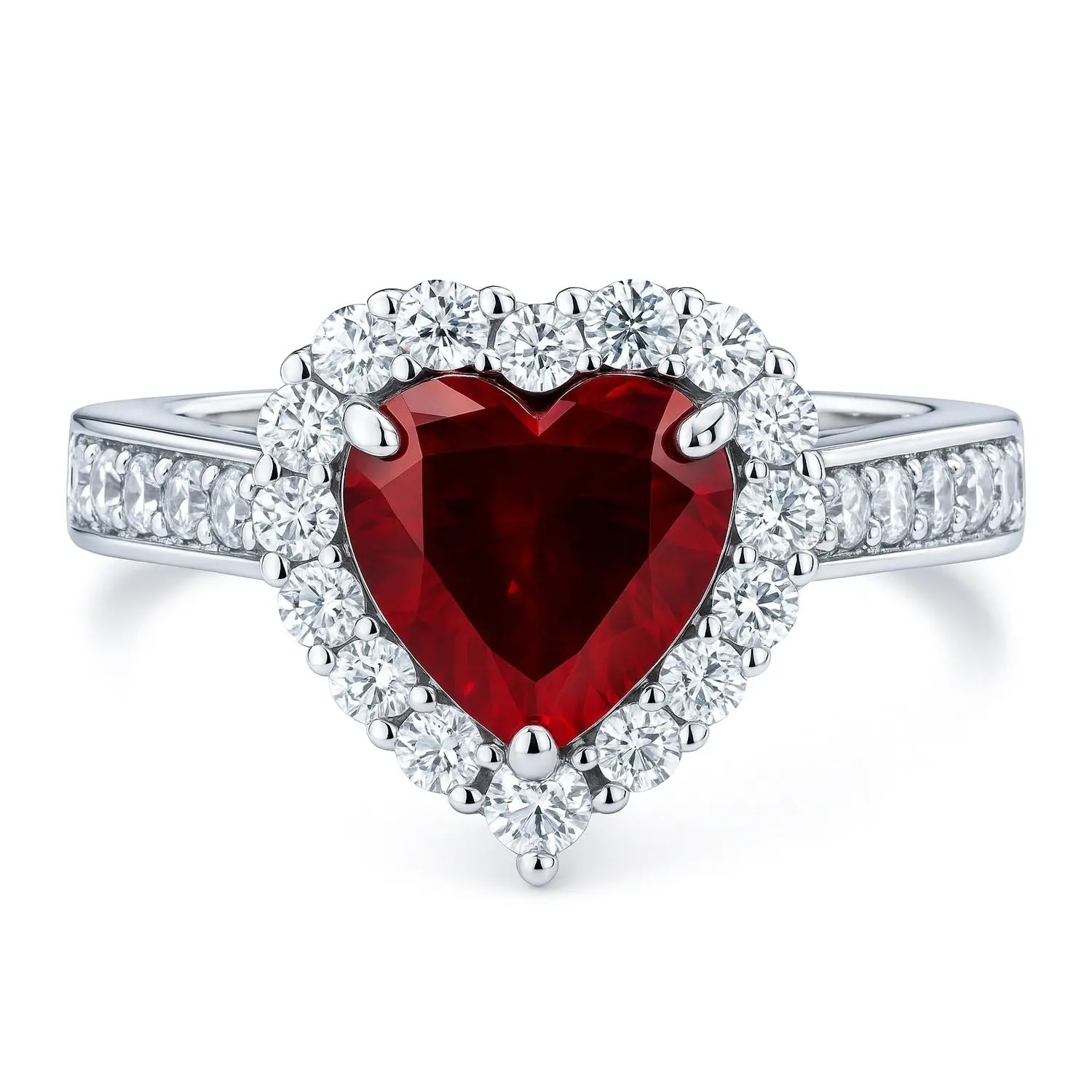 BERRICLE Sterling Silver Halo Heart Engagement Rings for Women, Ruby-Red Heart Shaped Cubic Zirconia CZ Ring