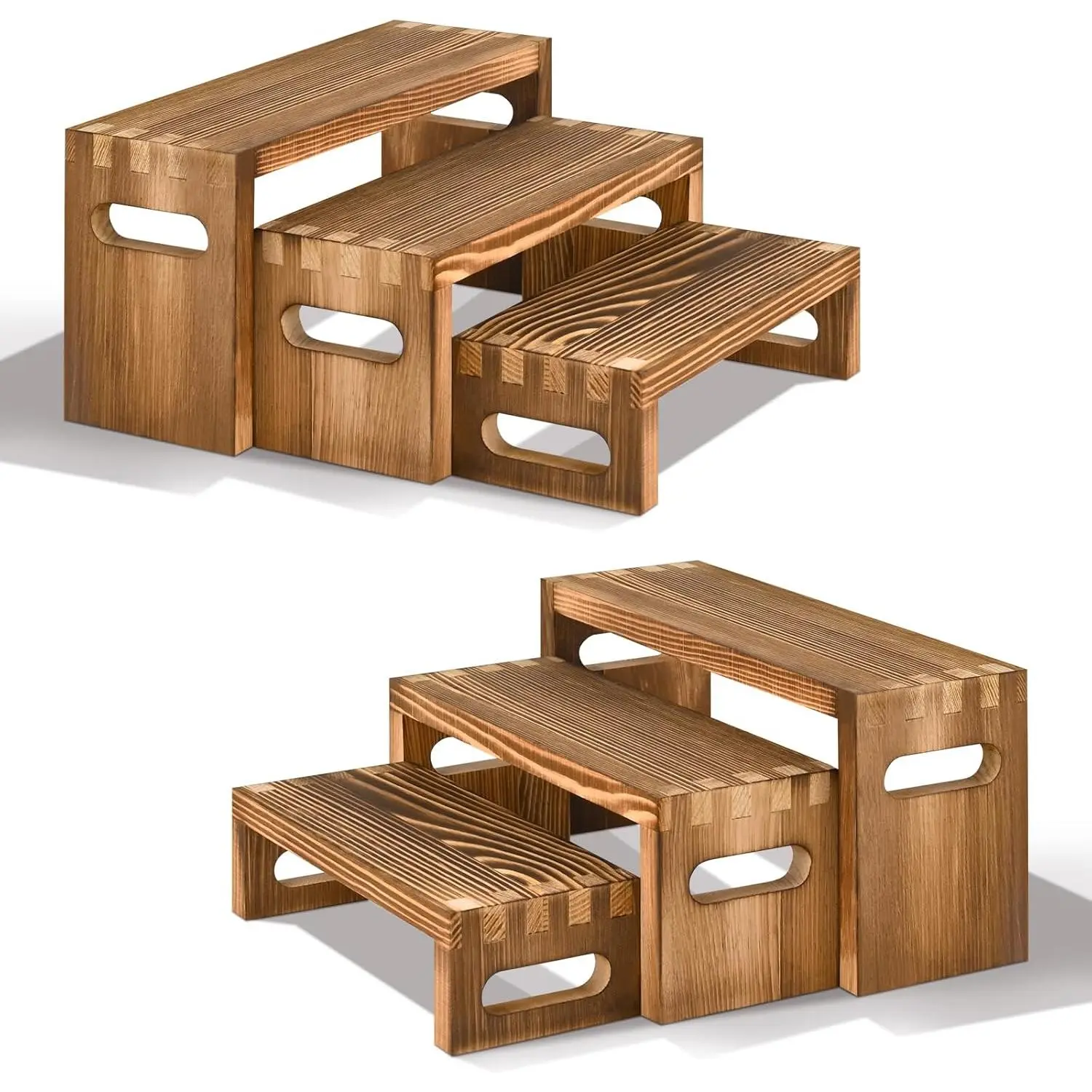 6 count  Risers Display Stands, 2 Set Wooden Risers for Table Display, 3 Tier Rectangular Riser Display Stand Wooden for Cupcake, Desserts, Perfume, Collections,