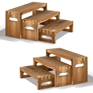 6 count  Risers Display Stands, 2 Set Wooden Risers for Table Display, 3 Tier Rectangular Riser Display Stand Wooden for Cupcake, Desserts, Perfume, Collections,