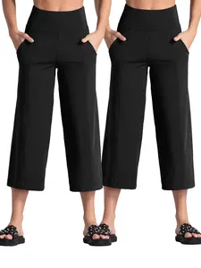 Women's High Waist Wide Leg Capri Pants 4-Way Stretch 93% Polyester 7% Spandex Plus Size S-4XL Comfy Casual Workwear with Side Pockets  Fabric, Fit, Stretchy, Womenswear, Bottom, Lightweight, Loose, Outdoor, Thick